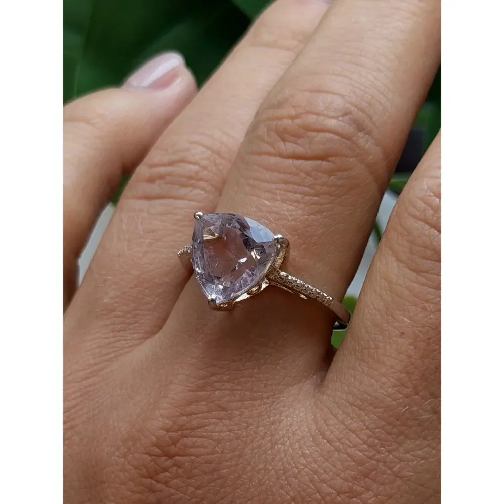 925 Sterling Silver Lilac Tone Morganite Ring Size 9